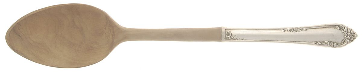 Dancing Flowers (Sterling, 1950) Salad Serving Spoon with Wooden Bowl by Reed & Barton-1