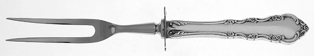 Dresden Rose (Silverplate, 1953) Small Steak Carving Fork with Stainless Prongs by Reed & Barton-1