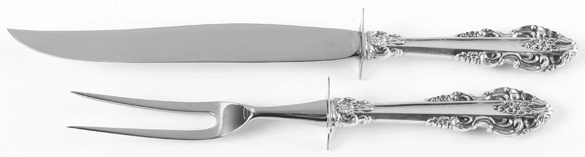 El Greco (Sterling, 1972, No Monograms) Large 2-Piece Roast Carving Set w/Stainless Blade by Reed & Barton-1