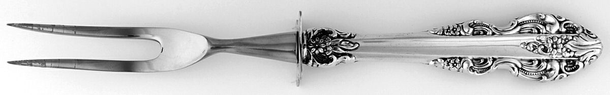 El Greco (Sterling, 1972, No Monograms) Lg Carving/Roast Fork-Stn Prong w/Sterling Guard by Reed & Barton-1