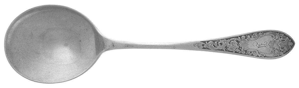 English Antique-Etched (Sterlng, 1895) Monogram Round Bowl Soup Spoon (Gumbo) by Reed & Barton-1