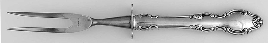 English Crown (Silverplate, 1968) Small Steak Carving Fork with Stainless Prongs by Reed & Barton-1