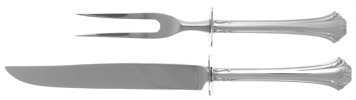 English Chippendale (Sterling, 1984) Small Stainless Blade 2-Piece Steak Carving Set by Reed & Barton-1