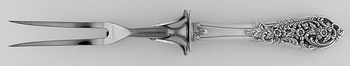 Florentine Lace (Sterling, 1951) Large Stainless-Prong Roast Carving Fork by Reed & Barton-1