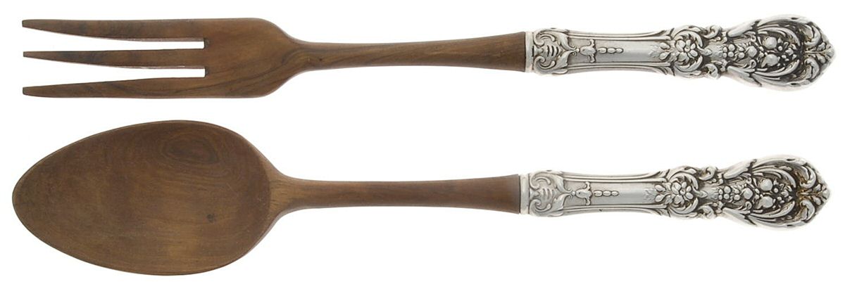 Francis I (Sterling, Eagle-R-Lion, 1907) Wooden Bowl 2-Piece Salad Set by Reed & Barton-1