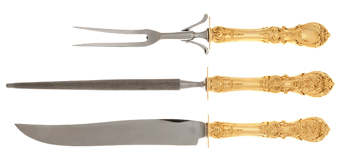 Francis I-Gold Vermeil (Sterling) (3 Pc)Carving Set-Lg Stnbl/Roast w/Sterling Guard by Reed & Barton-1