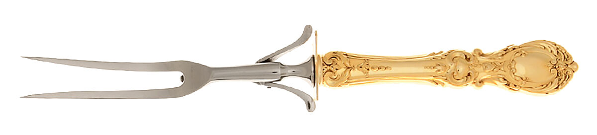 Francis I-Gold Vermeil (Sterling) Lg Carving/Roast Fork-Stn Prong w/Sterling Guard by Reed & Barton-1
