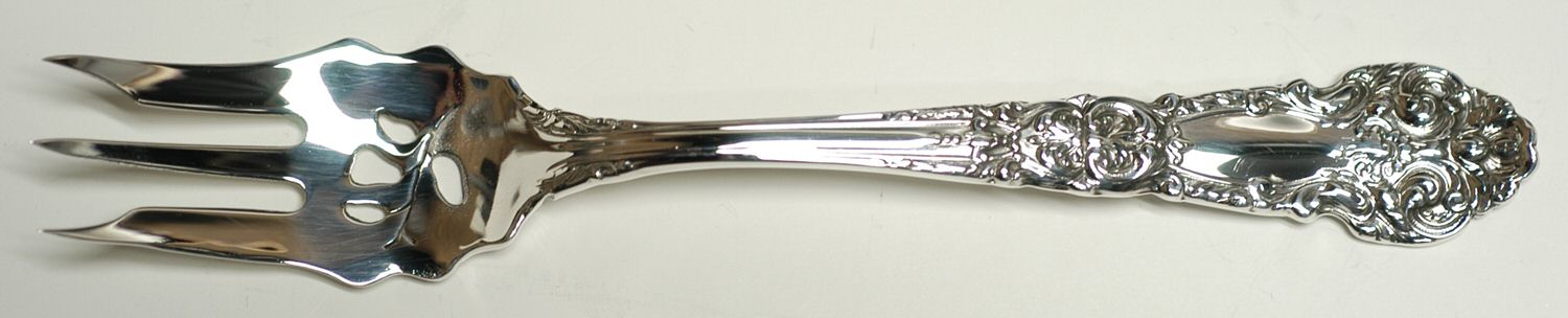 French Renaissance (Sterling, 1941, No Monos) Pickle Fork Pierced with Short Handle HC by Reed & Barton-1