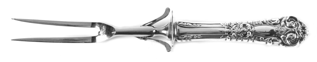 French Renaissance (Sterling, 1941, No Monos) Large Stainless-Prong Roast Carving Fork by Reed & Barton-1