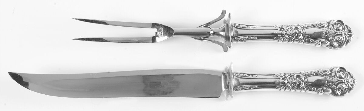 French Renaissance (Sterling, 1941, No Monos) Large 2-Piece Roast Carving Set w/ Stainless Blade by Reed & Barton-1