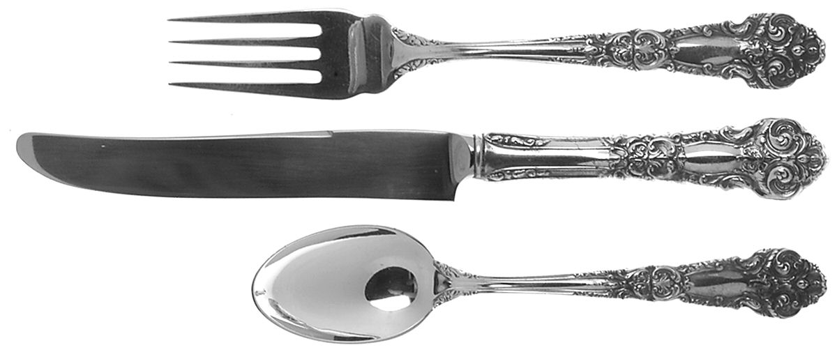 French Renaissance (Sterling, 1941, No Monos) 3-Piece Youth Set (Knife, Fork & 5 O'Clock Spoon) by Reed & Barton-1