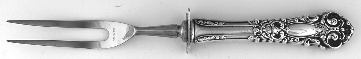 French Renaissance (Sterling, 1941, No Monos) Small Steak Carving Fork with Stainless Prongs by Reed & Barton-1