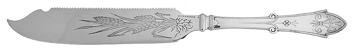 Gem (Silverplate, 1871) Bright Cut Solid Piece Cake Knife/Cake Saw by Reed & Barton-1
