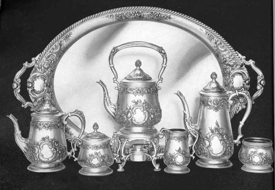 Georgian (Sterling Hollowware) 7 Piece Tea Set (SCP, STP, SCR, SSU, SWB, SKES & WTL) by Reed & Barton-1