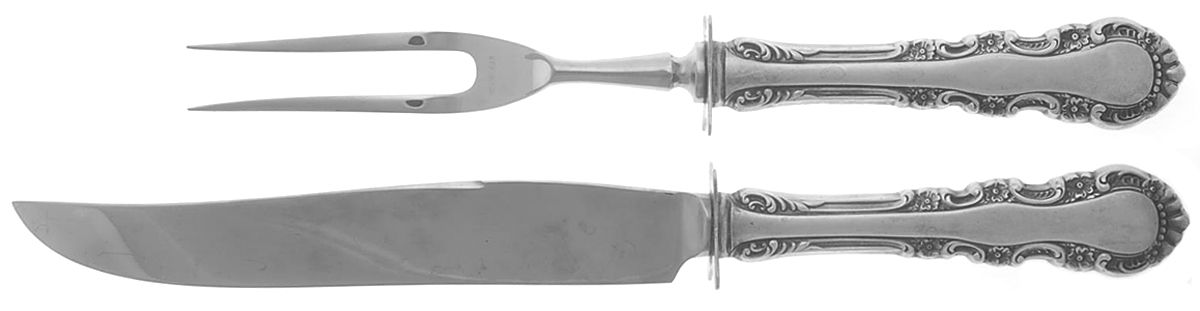 Georgian Rose (Sterling, 1941, No Monograms) Small Steak 2-Piece Carving Set w/Stainless Blade by Reed & Barton-1