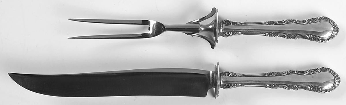 Georgian Rose (Sterling, 1941, No Monograms) Large 2-Piece Roast Carving Set w/ Stainless Blade by Reed & Barton-1
