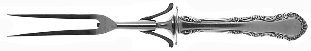 Georgian Rose (Sterling, 1941, No Monograms) Large Stainless-Prong Roast Carving Fork by Reed & Barton-1
