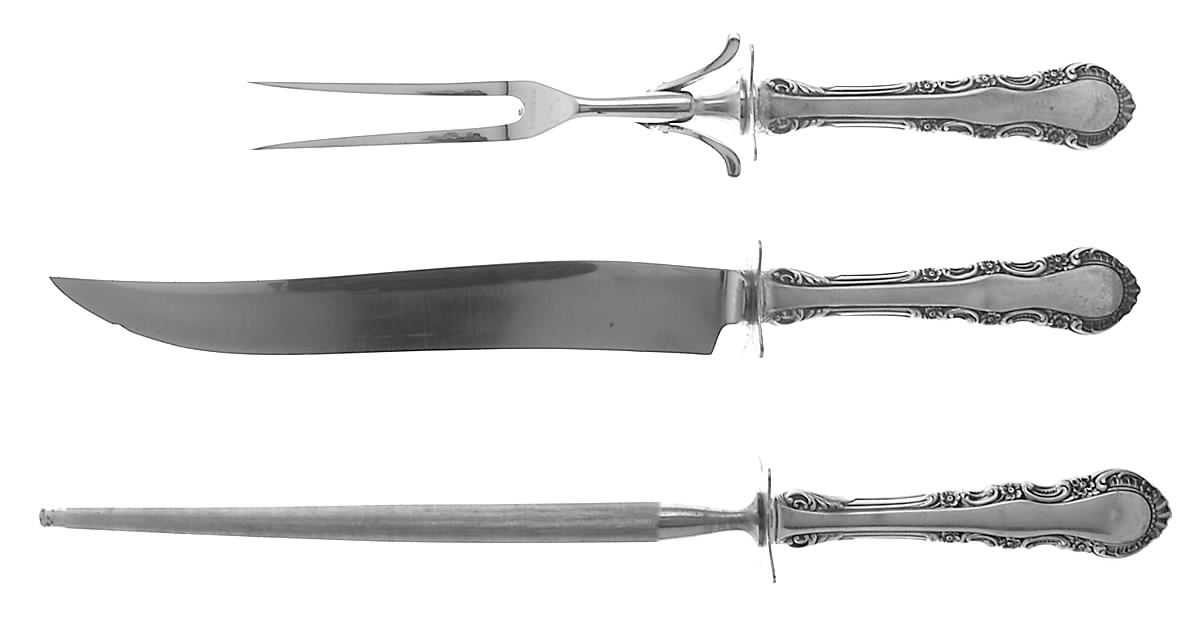 Georgian Rose (Sterling, 1941, No Monograms) Large 3-Piece Roast Carving Set w/ Stainless Blade by Reed & Barton-1
