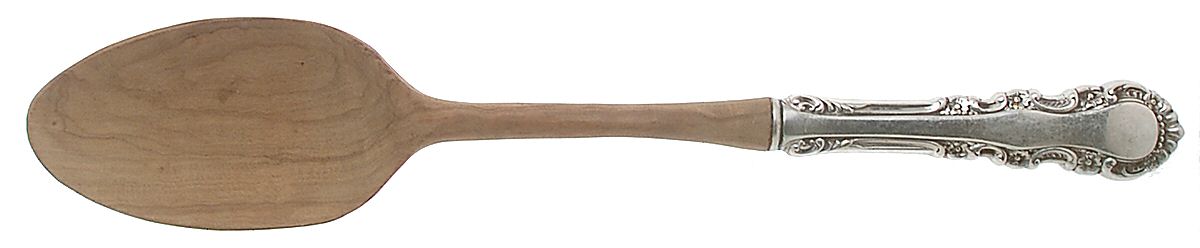 Georgian Rose (Sterling, 1941, No Monograms) Salad Serving Spoon with Wooden Bowl by Reed & Barton-1