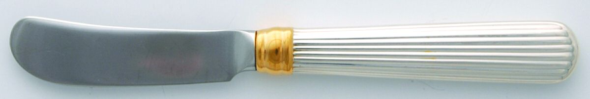 Golden Ashmont (Sterling, 1991, Gold Accent) Butter Spreader Hollow Hdl-Paddle/Stainless Blade by Reed & Barton-1