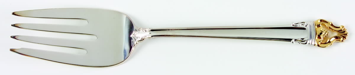 Golden Crown (Silverplate, Gold Accent, 1969) Medium Solid Cold Meat Serving Fork by Reed & Barton-1
