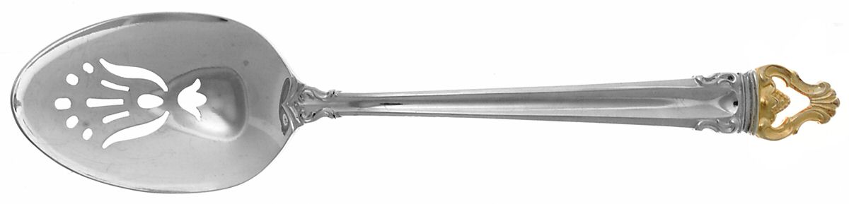 Golden Crown (Silverplate, Gold Accent, 1969) Pierced Tablespoon (Serving Spoon) by Reed & Barton-1