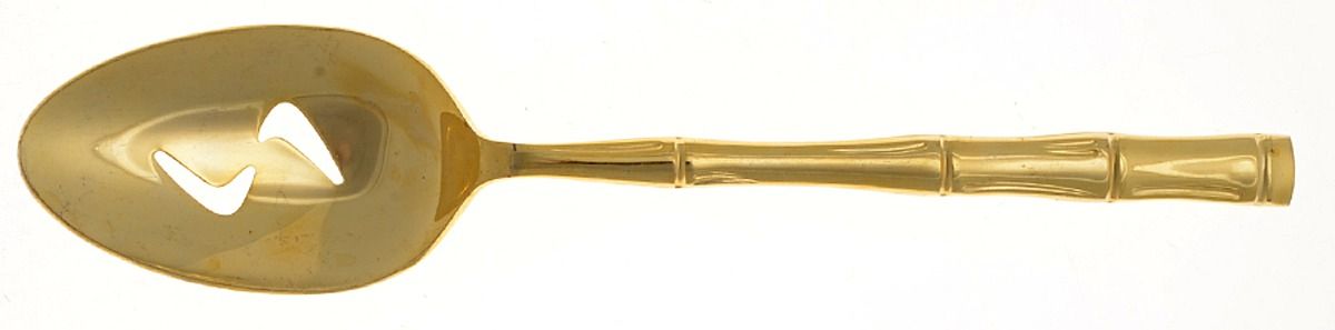 Golden Regal Bamboo (Gold Electroplate) Pierced Tablespoon (Serving Spoon) by Reed & Barton-1