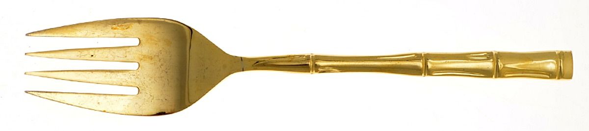 Golden Regal Bamboo (Gold Electroplate) Medium Solid Cold Meat Serving Fork by Reed & Barton-1