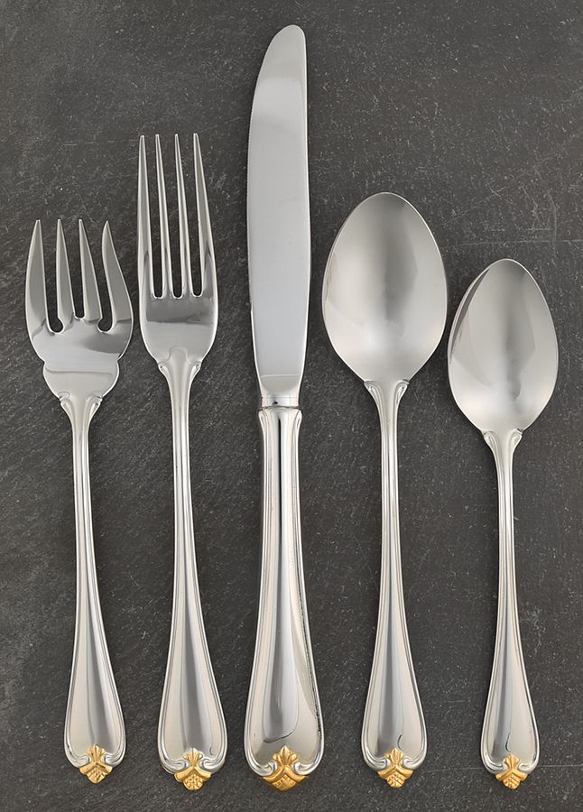 Golden Rosecliff (Stainless-Gold Accent) 5 Piece Place Setting by Reed & Barton-1
