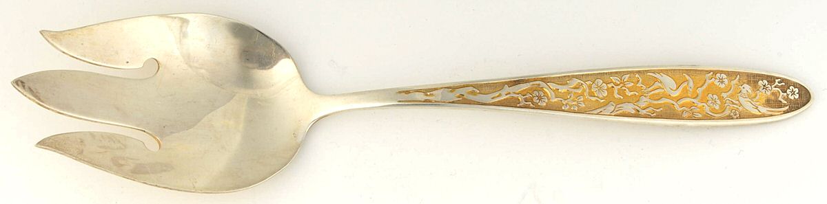 Golden Tree of Life (Sterling, 1974) Solid Salad Serving Fork by Reed & Barton-1