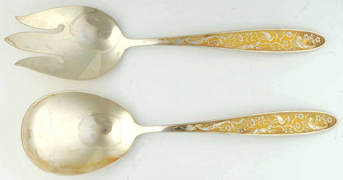 Golden Tree of Life (Sterling, 1974) (2 Pc) Solid Salad Set by Reed & Barton-1