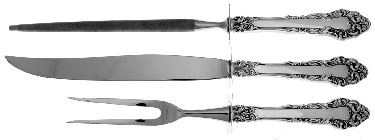Grande Renaissance (Sterling, 1967) Large 3-Piece Roast Carving Set w/ Stainless Blade by Reed & Barton-1