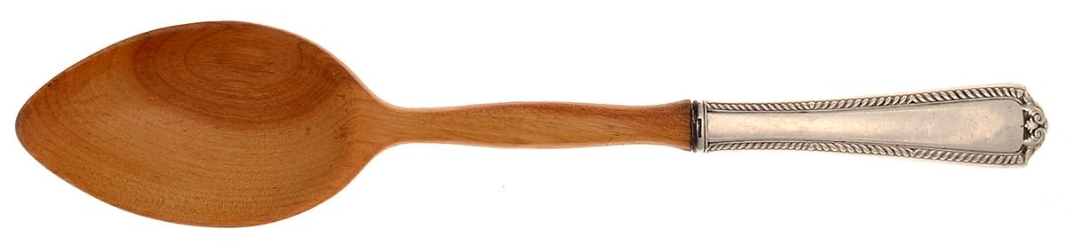 Hawthorne (Sterling, 1934) Salad Serving Spoon with Wooden Bowl by Reed & Barton-1