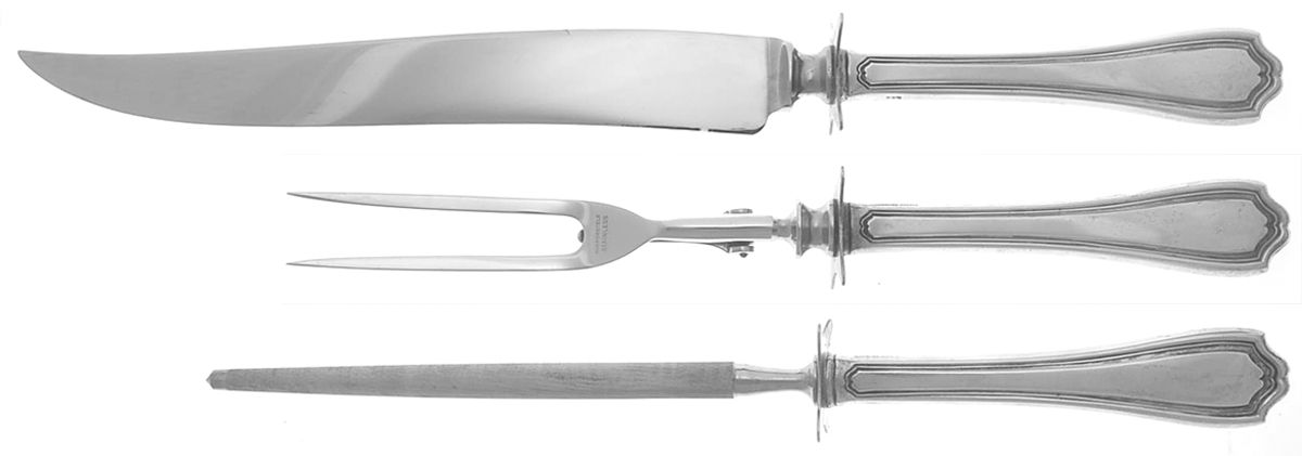Hepplewhite-Plain (Sterling, 1907, No Monos) Large 3-Piece Roast Carving Set w/ Stainless Blade by Reed & Barton-1
