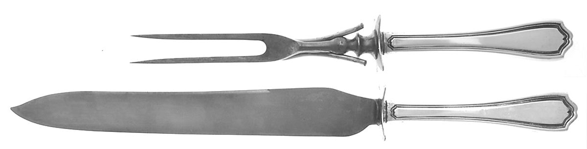 Hepplewhite-Plain (Sterling, 1907, No Monos) Large 2-Piece Roast Carving Set w/ Stainless Blade by Reed & Barton-1