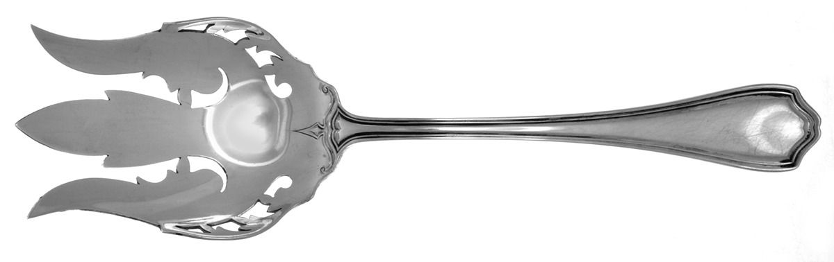 Hepplewhite-Plain (Sterling, 1907, No Monos) Small Solid Salad Serving Fork by Reed & Barton-1