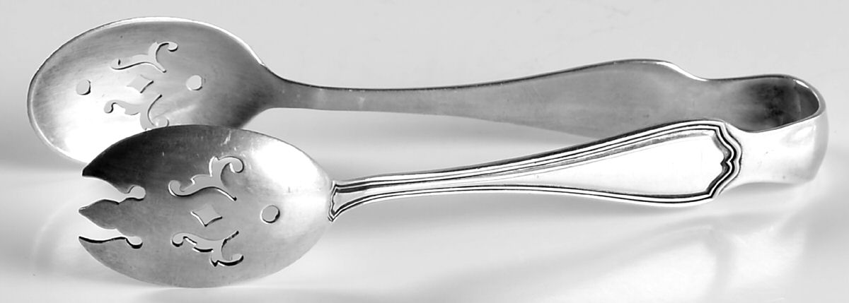 Hepplewhite-Plain (Sterling, 1907, No Monos) Small Ice Serving Tongs by Reed & Barton-1