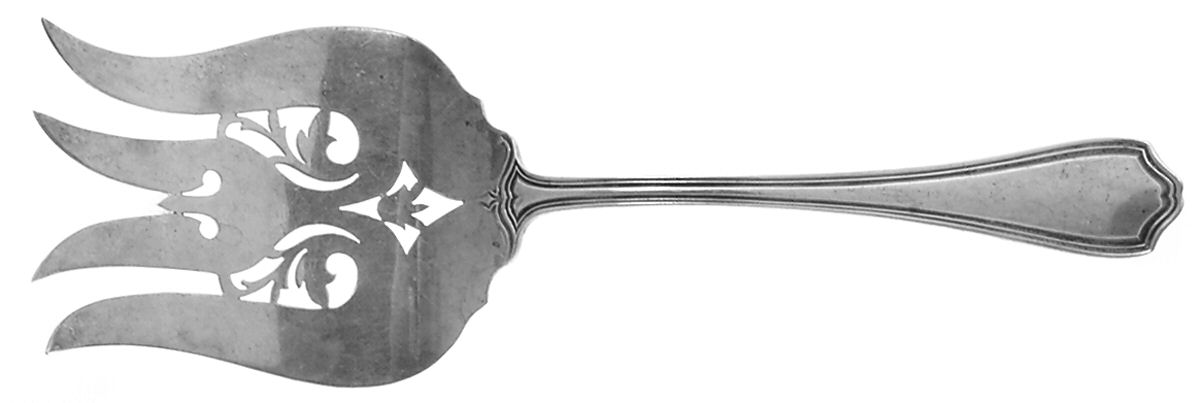 Hepplewhite-Plain (Sterling, 1907, No Monos) Solid Pierced Fish Serving Fork by Reed & Barton-1