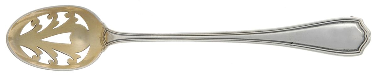 Hepplewhite-Plain (Sterling, 1907, No Monos) Pierced Bowl Short Handle Olive Spoon by Reed & Barton-1