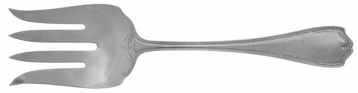 Hepplewhite-Plain (Sterling, 1907, No Monos) Large Solid Fish Serving Fork by Reed & Barton-1