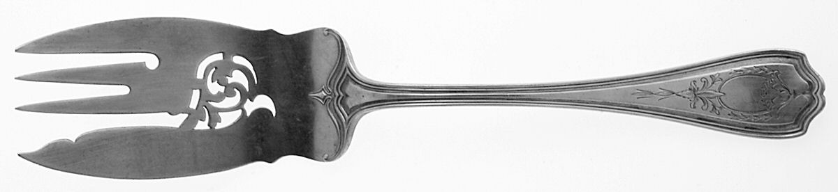 Hepplewhite-Engrv (Sterling, 1907, No Monos) Large Solid Cold Meat Serving Fork by Reed & Barton-1