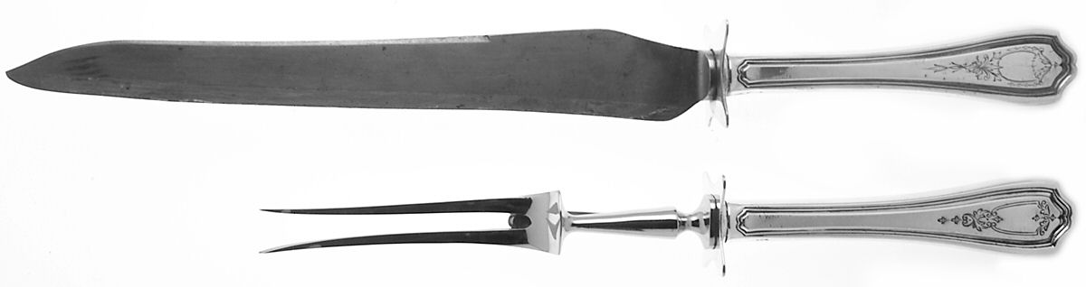Hepplewhite-Engrv (Sterling, 1907, No Monos) Large 2-Piece Roast Carving Set w/Stainless Blade by Reed & Barton-1