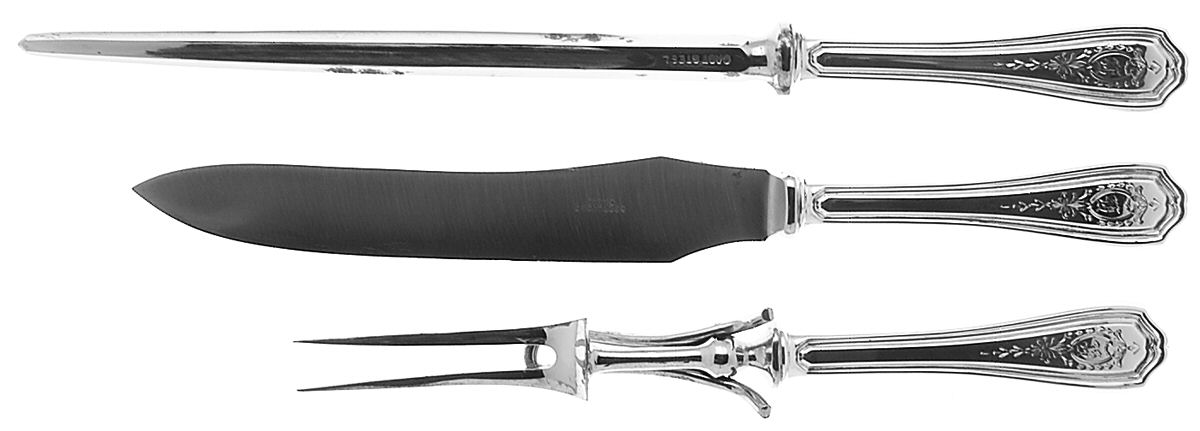 Hepplewhite-Engrv (Sterling, 1907, No Monos) Small Steak 3-Piece Carving Set with Stainless Blade by Reed & Barton-1