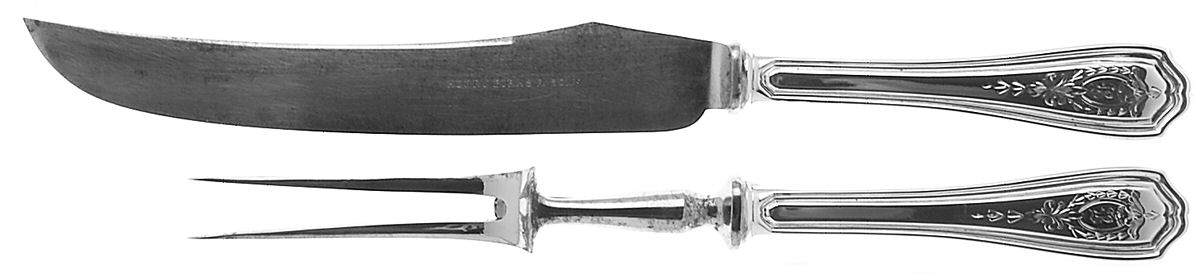 Hepplewhite-Engrv (Sterling, 1907, No Monos) Small Stainless Blade 2-Piece Steak Carving Set by Reed & Barton-1