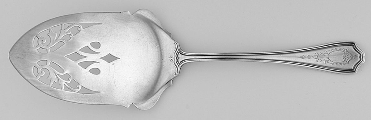 Hepplewhite-Engrv (Sterling, 1907, No Monos) Large Solid Pierced Pie Knife by Reed & Barton-1