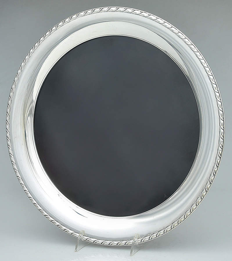 Hibiscus (Sterling, Hollowware) 15" Round Lucite Tray with Sterling Band by Reed & Barton-1