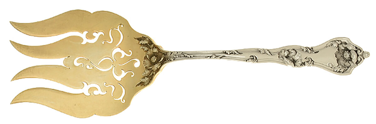 Intaglio (Sterling, 1905, Eagle-R-Lion) Solid Pierced Fish Serving Fork by Reed & Barton-1
