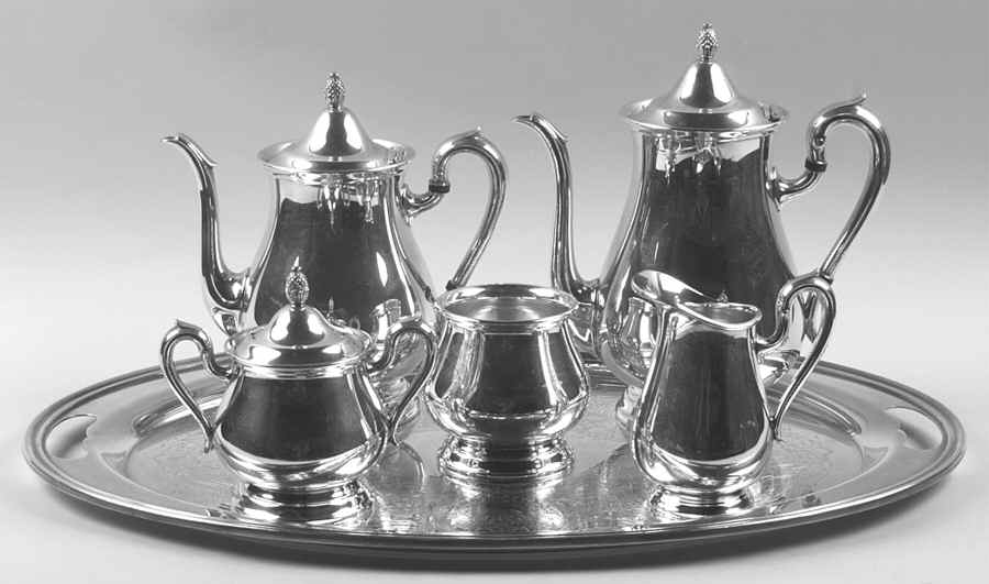 Jamestown (Silverplate, Hollowware) 6-Piece Plated Tea Set (Waste & Tray) by Reed & Barton-1