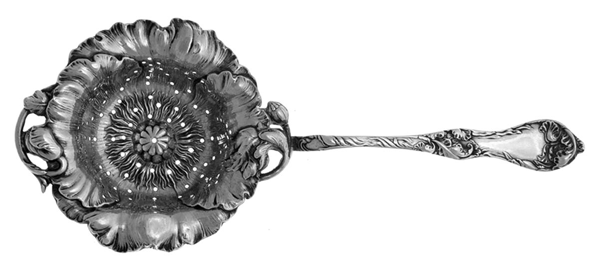 Les Cinq Fleurs (Sterling, 1900, No Monos) Solid Individual Overcup Tea Strainer by Reed & Barton-1