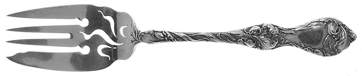 Les Cinq Fleurs (Sterling, 1900, No Monos) Small Solid Cold Meat Serving Fork by Reed & Barton-1